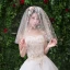 Sparkly Bling Bling Gold Wedding Appliques Lace Tulle Short Wedding Veils 2019