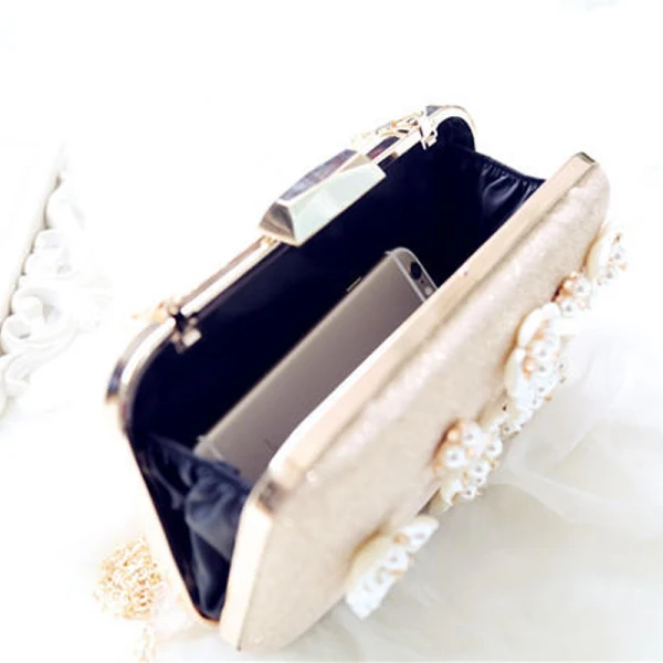 Chic / Beautiful Gold Clutch Bags Beading Flower Pearl Rhinestone Wedding Evening Party Accessories 2019