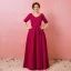 Modest / Simple Burgundy Plus Size Evening Dresses  2018 A-Line / Princess 1/2 Sleeves Lace Tulle U-Neck Appliques Backless Evening Party Formal Dresses