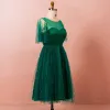 Classic Elegant Dark Green Plus Size Graduation Dresses 2018 U-Neck Tulle A-Line / Princess Backless Beading Homecoming Formal Dresses