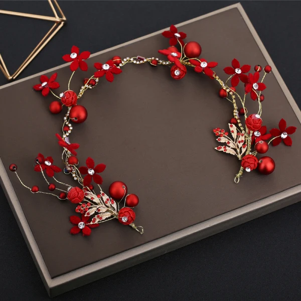Snygga / Fina Röd Hårsmycken Örhängen 2019 Beading Rhinestone Bröllop Bal Tillbehör