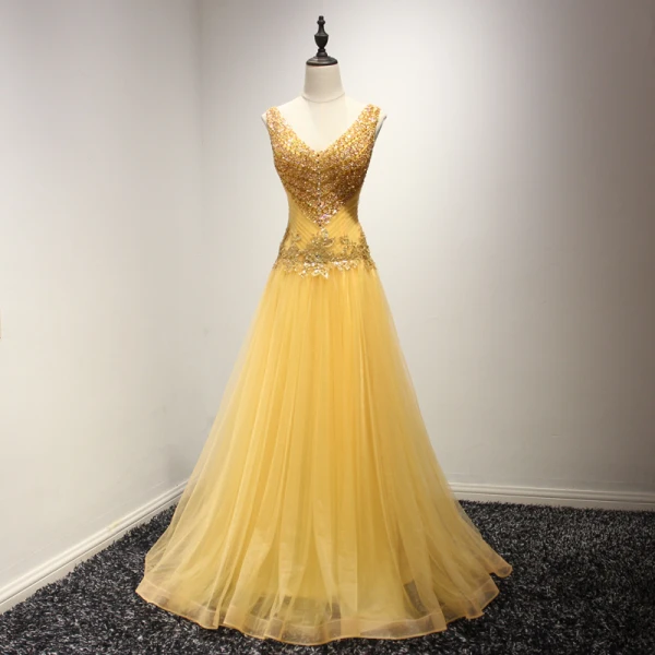 Chic / Beautiful Lavender Evening Dresses  2017 A-Line / Princess V-Neck Tulle Appliques Backless Beading Sequins Evening Party Formal Dresses