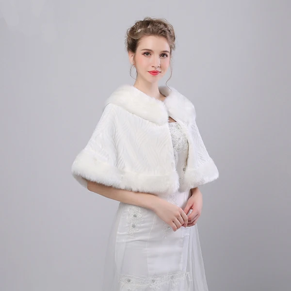White Winter Faux Fur Striped Prom Evening Party Wedding Shawls 2017