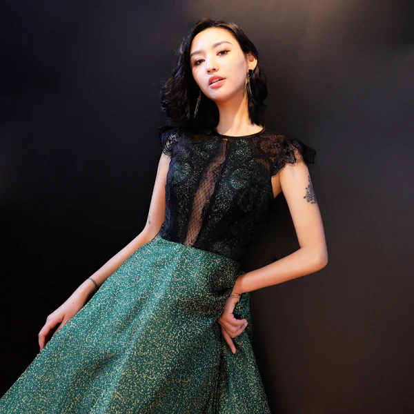 Luxury / Gorgeous Green Evening Dresses 2018 A-Line / Princess Lace Backless Pierced Floor-Length / Long Evening Party Formal Dresses