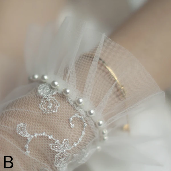 Chic / Belle Blanche Gants Mariage 2020 En Dentelle Tulle Fait main Perlage Perle Mariage Accessorize