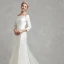 Classic Elegant White Wedding Dresses 2020 Trumpet / Mermaid Off-The-Shoulder Long Sleeve Satin Covered Button Sweep Train Wedding