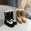 Klassieke Twee kleuren Zwarte Snowboots 2020 Suede X-Strap Winter Wollen Leer Mid Kalf Toevallig Tuin / Outdoor Ronde Neus Dames Laarzen