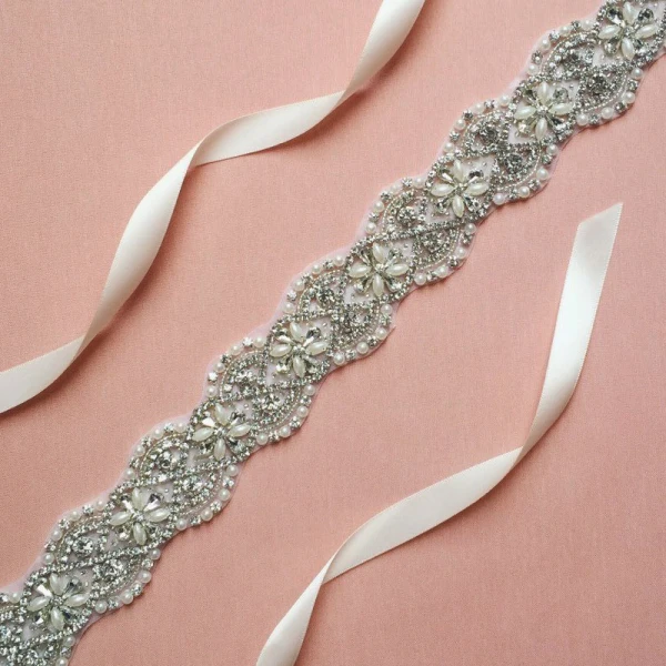 Modern / Fashion Ivory Wedding Sash 2020 Satin Metal Beading Crystal Pearl Rhinestone Bridal Prom Accessories