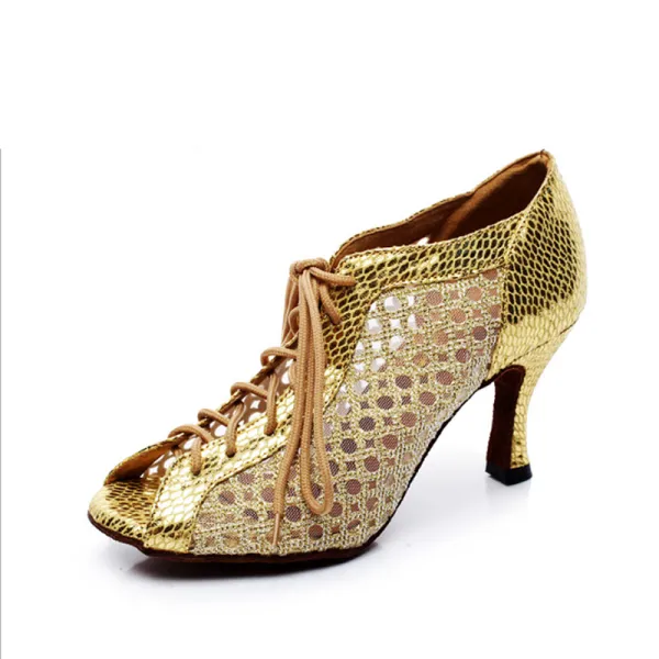 Modern / Fashion Gold Latin Dance Shoes 2020 Patent Leather Snakeskin Print Dancing Prom Womens Shoes