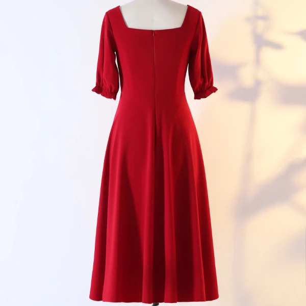 Chic / Beautiful Red Plus Size Evening Dresses 2020 A-Line / Princess V-Neck 1/2 Sleeves Buttons Handmade Solid Color Evening Party Outdoor / Garden Chic / Beautiful Red Plus Size Evening Dresses 2020 A-Line / Princess V-Neck 1/2 Sleeves Buttons Handmade Solid Color Evening Party Outdoor / Garden