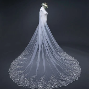 Affordable White Royal Train Wedding Tulle Lace Appliques Wedding Veils 2018