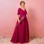 Modest / Simple Burgundy Plus Size Evening Dresses  2018 A-Line / Princess 1/2 Sleeves Lace Tulle U-Neck Appliques Backless Evening Party Formal Dresses
