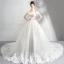 Luxe Blanche Cathedral Train Mariage 2018 Tulle Lacer Bustier Perlage Appliques Dos Nu Robe Boule Robe De Mariée