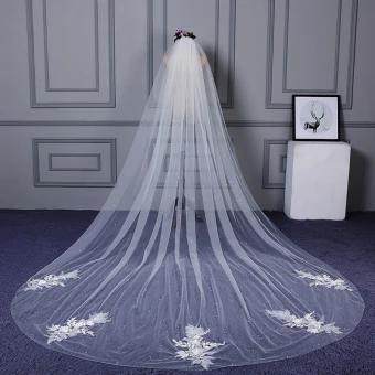 Chic Beautiful White Cathedral Train Wedding Appliques Beading Tulle Wedding Veils 2018