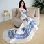 Chinese style Royal Blue Chapel Train Evening Dresses  2018 Trumpet / Mermaid Charmeuse Appliques Printing Strapless Evening Party Formal Dresses
