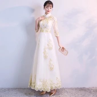 Chinese Stijl Champagne Avondjurken 2018 A Lijn Hoge Kraag Lace Up Tule Appliques Ruglooze Avond Gelegenheid Jurken