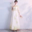 Chinese style Champagne Evening Dresses  2018 A-Line / Princess High Neck Lace-up Tulle Appliques Backless Evening Party Formal Dresses