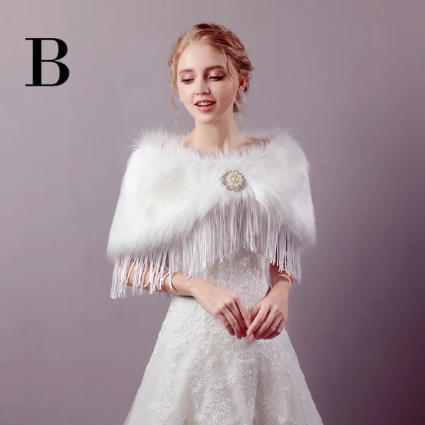 White Winter Lace-up Faux Fur Wedding Prom Shawls 2017