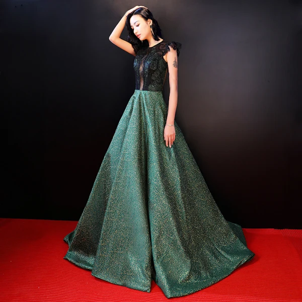 Luxury / Gorgeous Green Evening Dresses 2018 A-Line / Princess Lace Backless Pierced Floor-Length / Long Evening Party Formal Dresses