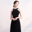 Amazing / Unique Black Evening Dresses  2018 Floor-Length / Long Chiffon Halter Beading Appliques Rhinestone Red Carpet Dating Trumpet / Mermaid Formal Dresses