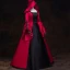 Vintage / Retro Medieval Gothic Red Black Ball Gown Prom Dresses 2021 Square Neckline Long Sleeve Floor-Length / Long Lace Satin Cosplay Prom Formal Dresses