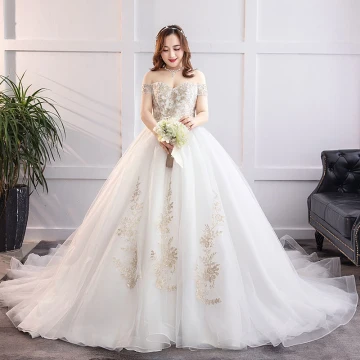 Glamour Blanche Robe Boule Grande Taille Robe De Mariée 2019 En Dentelle Tulle Appliques Dos Nu Bustier Chapel Train Mariage