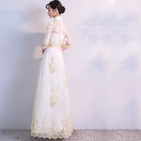 Chinese style Champagne Evening Dresses 2018 A-Line / Princess High Neck Lace-up Tulle Appliques Backless Evening Party Formal Dresses