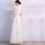 Chinese style Champagne Evening Dresses  2018 A-Line / Princess High Neck Lace-up Tulle Appliques Backless Evening Party Formal Dresses