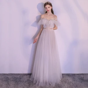 Sparkly White Floor Length Long Evening Dresses 2018 A Line Princess Tulle Backless Beading Pearl Strapless Evening Party Formal Dresses
