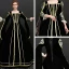 Vintage / Retro Black Floor-Length / Long Prom Dresses 2018 Lace-up 3/4 Sleeve U-Neck Printing Prom Ball Gown Evening Dresses