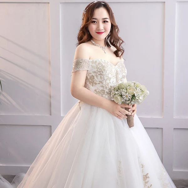 Glamourös Weiß Ballkleid Übergröße Brautkleider / Hochzeitskleider 2019 Spitze Tülle Applikationen Rückenfreies Bandeau Kapelle-Schleppe Hochzeit