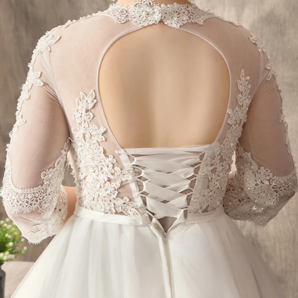 Unique Weiß Übergröße Ballkleid Brautkleider / Hochzeitskleider 2019 Tülle Spitze U-Ausschnitt Applikationen Rückenfreies Handgefertigt Kapelle-Schleppe Hochzeit