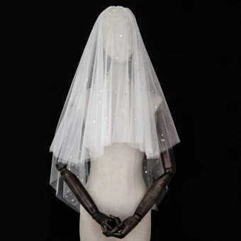 Chic Beautiful Bling Bling Ivory Short Star Wedding Veils Sequins Starry Sky Chiffon Wedding Accessories 2019