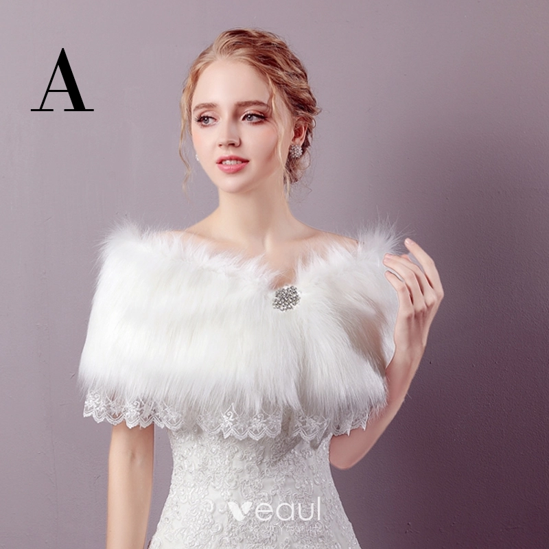 open lace back dress Hooded Faux Fur Shawl Wrap Stoles for Brides main image 0