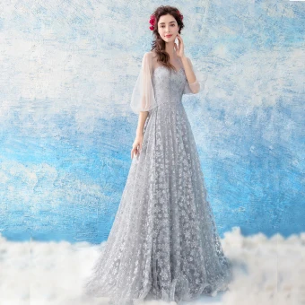 Chic Belle Gris Robe De Soirée 2018 Princesse Tulle U Cou Boutons Dos Nu Perlage Glitter Soirée Robe De Ceremonie