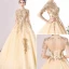 Luxe Princesse Robe De Mariée 2017 Champagne Bretelles croisées Lanières Chapel Train Organza Encolure Dégagée Mariage Manches Longues