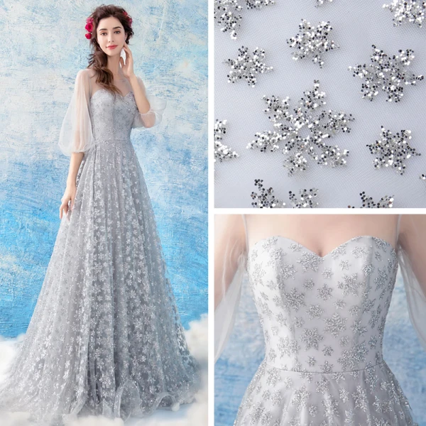 Snygga / Fina Grå Aftonklänningar 2018 Prinsessa Tyll U-Hals Knappar Halterneck Beading Glittriga / Glitter Afton Formella Klänningar