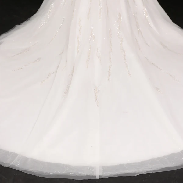 Stunning Glitter Ivoor Grote Maat Baljurk Trouwjurken 2021 U-hals Kanten Tule Satijn 1/2 Mouwen Ruglooze Handgemaakt Kralen Rhinestone Pailletten Glans Chapel Train Huwelijk