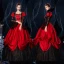 Vintage / Retro Medieval Gothic Bling Bling Red Ball Gown Prom Dresses 2021 Long Sleeve Square Neckline Floor-Length / Long Beading Flower Sequins Lace Cosplay Prom Formal Dresses