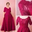 Modest / Simple Burgundy Plus Size Evening Dresses  2018 A-Line / Princess 1/2 Sleeves Lace Tulle U-Neck Appliques Backless Evening Party Formal Dresses