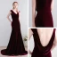 Modern / Fashion Burgundy Court Train Evening Dresses  2018 Charmeuse V-Neck A-Line / Princess Backless Evening Party Formal Dresses