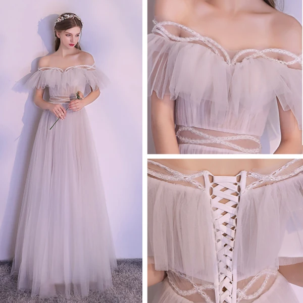 Sparkly White Floor-Length / Long Evening Dresses 2018 A-Line / Princess Tulle Backless Beading Pearl Strapless Evening Party Formal Dresses