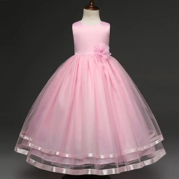Chic Belle Rose Bonbon Robe Ceremonie Fille 2017 Princesse U Cou Appliques Dentelle Papillon Mariage