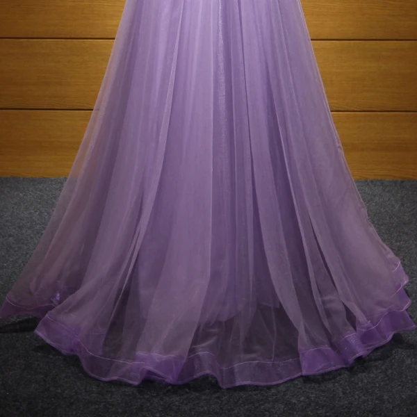 Chic / Beautiful Lavender Evening Dresses  2017 A-Line / Princess V-Neck Tulle Appliques Backless Beading Sequins Evening Party Formal Dresses