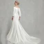 Classic Elegant White Wedding Dresses 2020 Trumpet / Mermaid Off-The-Shoulder Long Sleeve Satin Covered Button Sweep Train Wedding