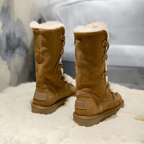 Klassieke Twee kleuren Zwarte Snowboots 2020 Suede X-Strap Winter Wollen Leer Mid Kalf Toevallig Tuin / Outdoor Ronde Neus Dames Laarzen