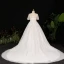 Stunning Glitter Ivoor Grote Maat Baljurk Trouwjurken 2021 U-hals Kanten Tule Satijn 1/2 Mouwen Ruglooze Handgemaakt Kralen Rhinestone Pailletten Glans Chapel Train Huwelijk