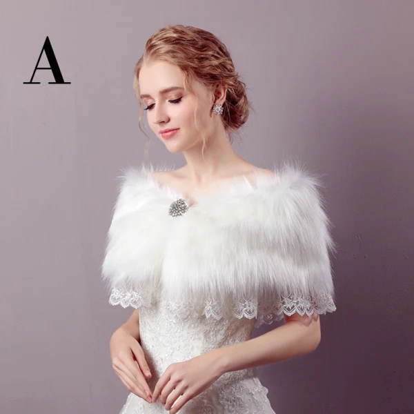 White Winter Lace-up Faux Fur Wedding Prom Shawls 2017