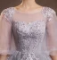 Chic / Beautiful Grey Lace Flower Evening Dresses  2022 A-Line / Princess Scoop Neck Beading Pearl Sequins 1/2 Sleeves Backless Floor-Length / Long Formal Dresses