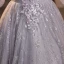Chic / Beautiful Grey Lace Flower Evening Dresses  2022 A-Line / Princess Scoop Neck Beading Pearl Sequins 1/2 Sleeves Backless Floor-Length / Long Formal Dresses